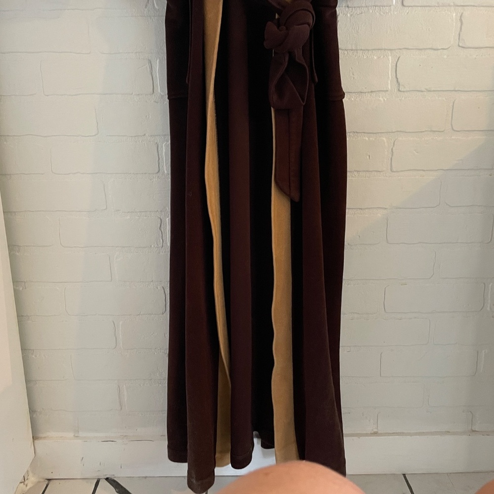 Vintage 70s Men’s (or unisex) Robe Velvet Mod Blokecore Brown Earthy tones OS - Picture 5 of 13